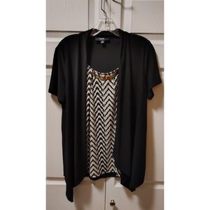 NAIF Black Cardigan Layered Blouse Chevron Chevron Print Gold Hardware Medium